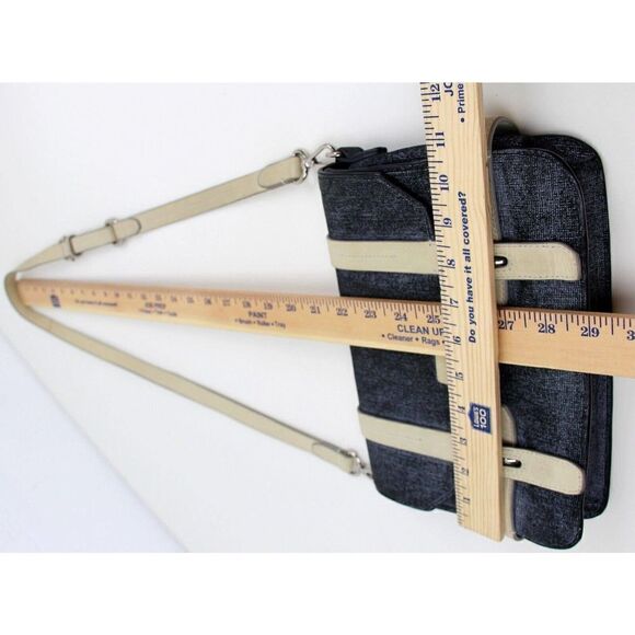 OLIVIA HARRIS BLUE IVORY GENUINE LEATHER FLAP SHOULDER BAG CROSSBODY HANDBAG - Picture 9 of 10